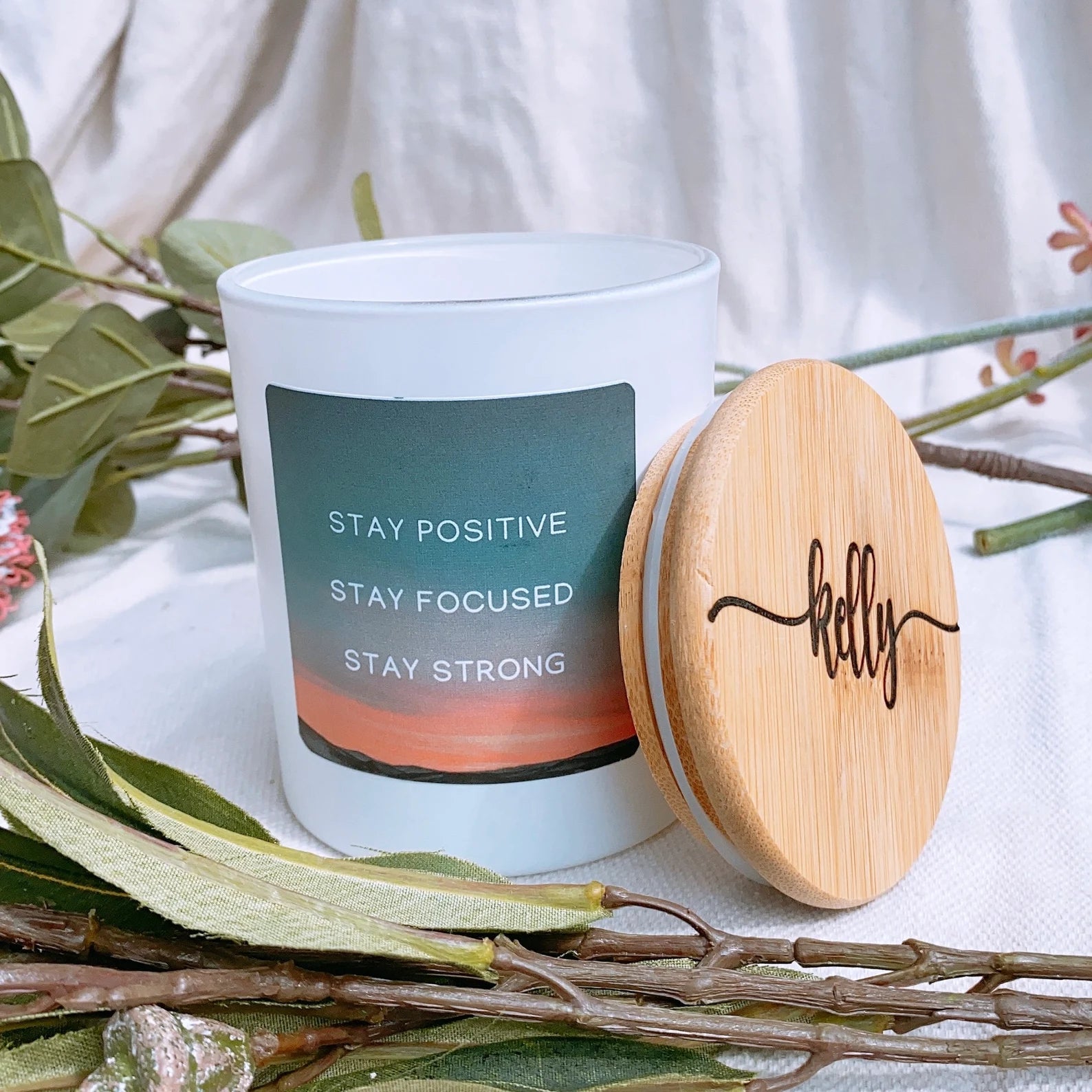 Candle with Wood Engraved Picture