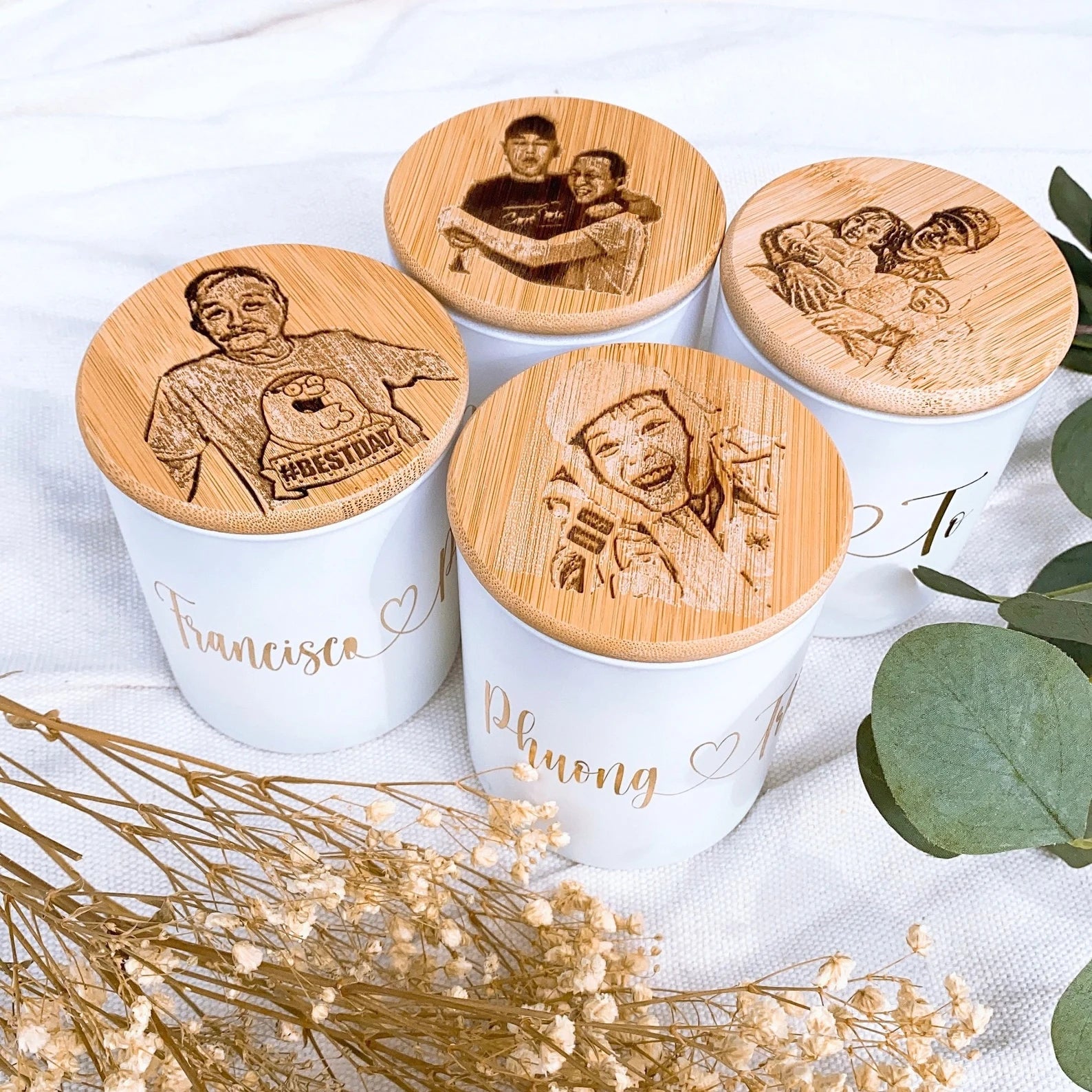 Candle with Wood Engraved Picture
